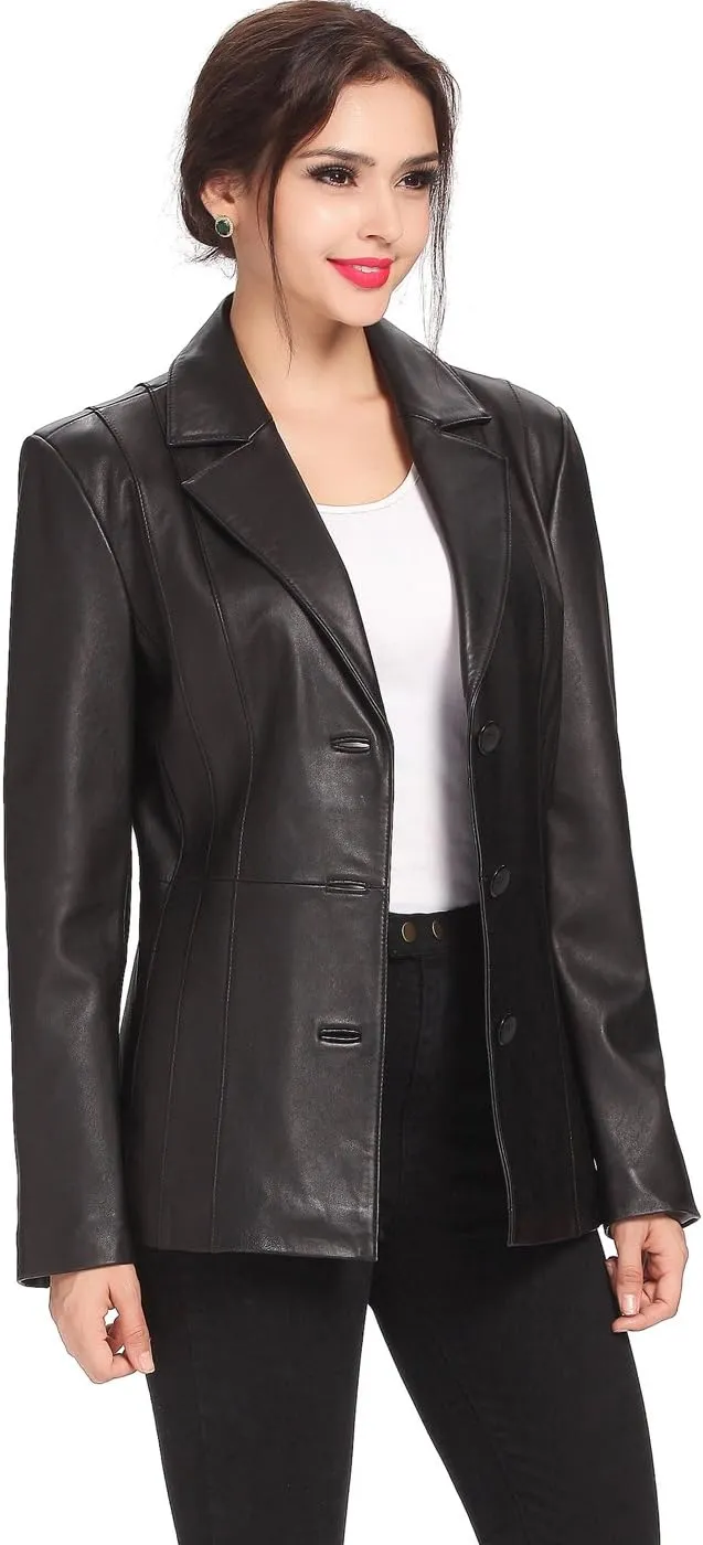 BGSD Women Crystal Lambskin Leather Blazer Jacket (Also available in Plus Size & Petite)