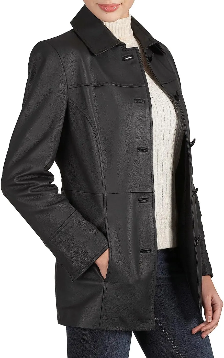 BGSD Women Megan Lambskin Leather Car Coat (Also available in Plus Size & Petite)