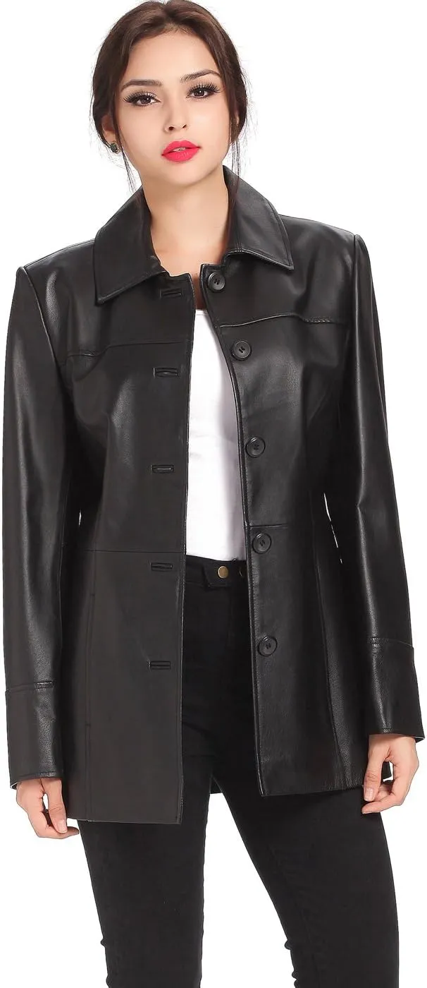 BGSD Women Megan Lambskin Leather Car Coat (Also available in Plus Size & Petite)