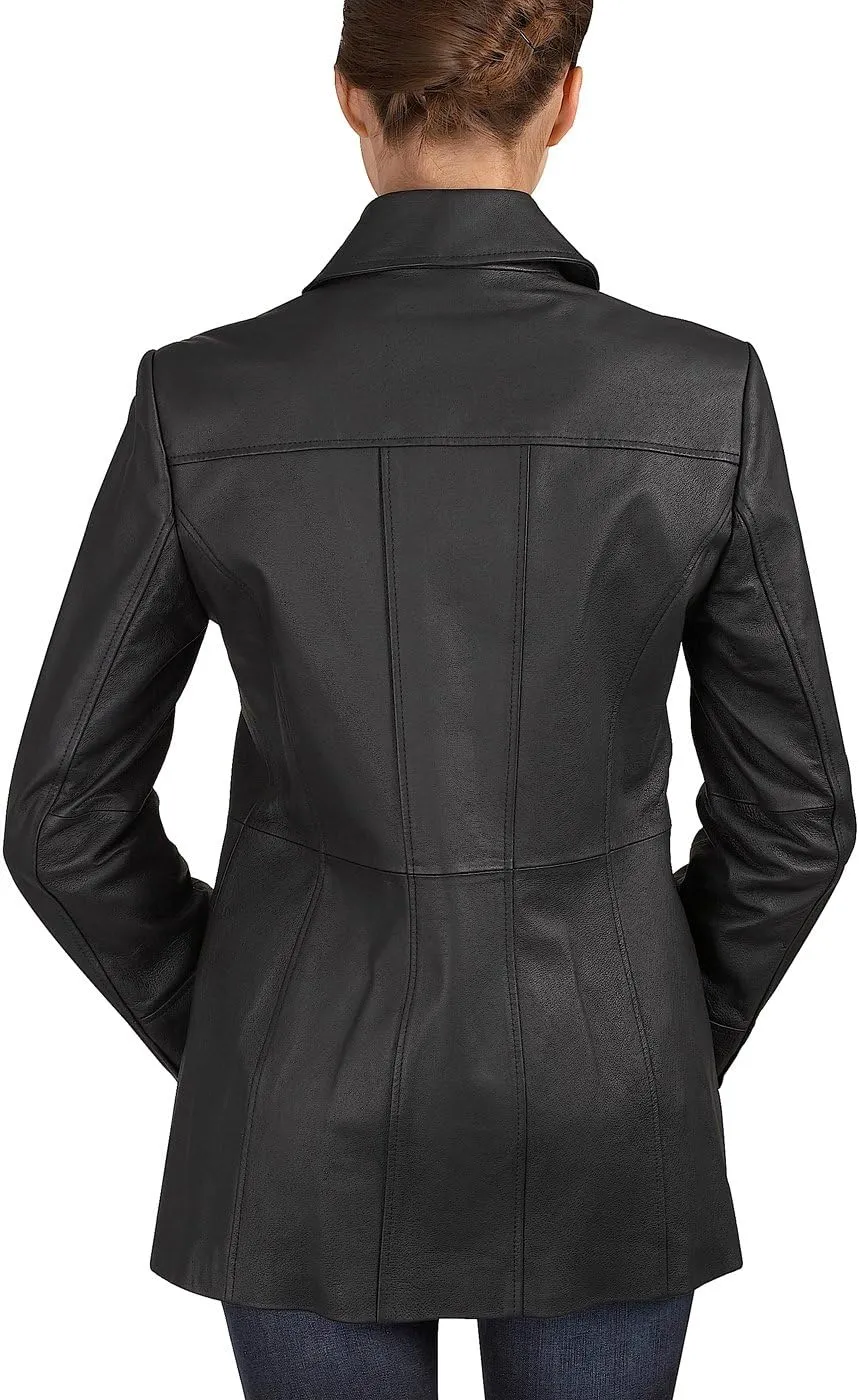 BGSD Women Megan Lambskin Leather Car Coat (Also available in Plus Size & Petite)