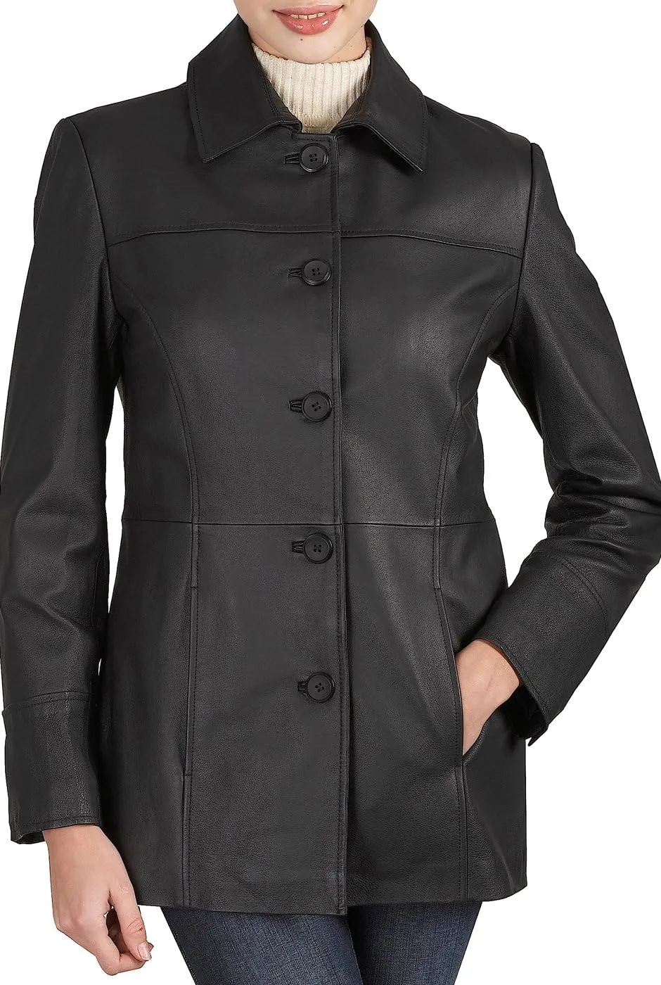 BGSD Women Megan Lambskin Leather Car Coat (Also available in Plus Size & Petite)
