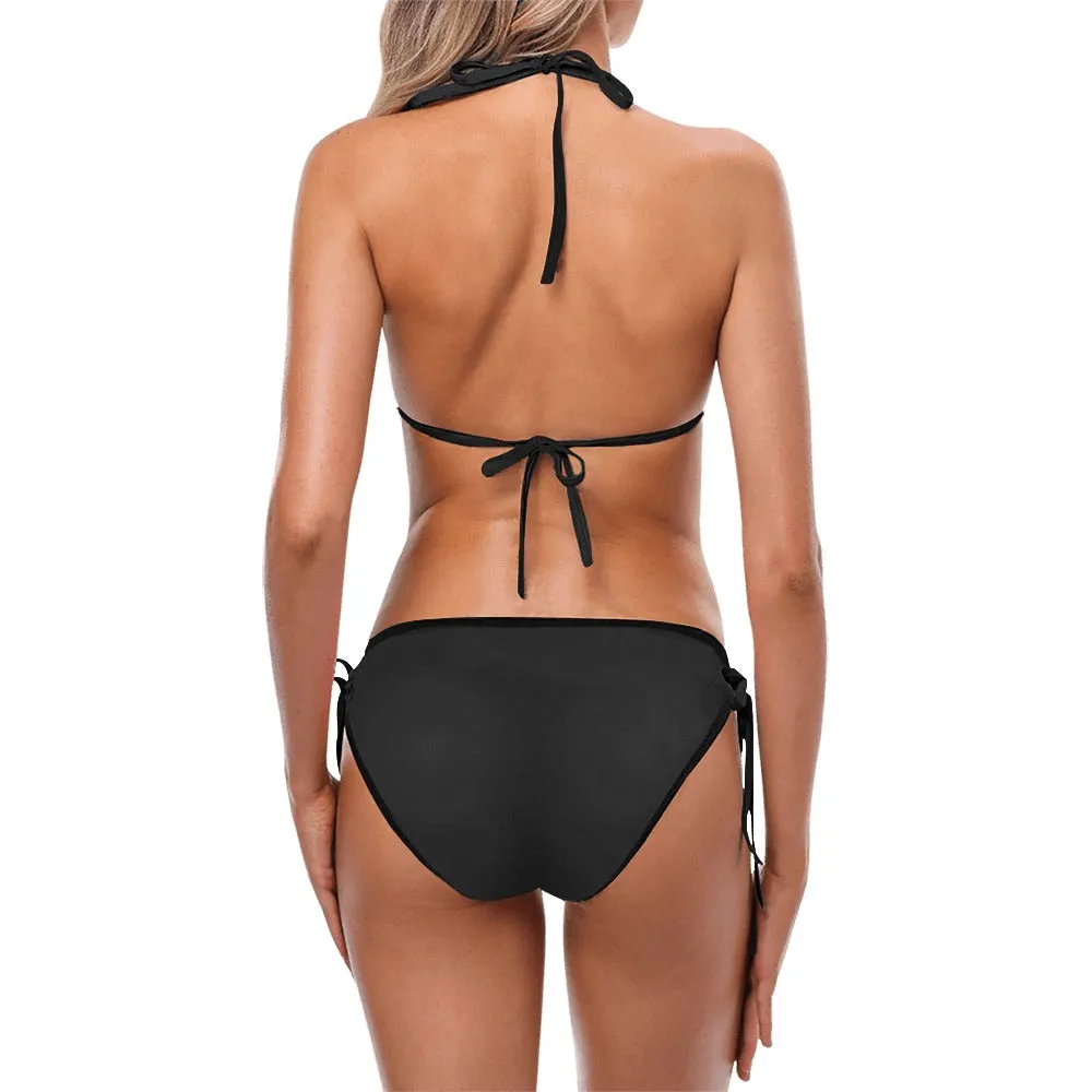black solid print skirt Custom Bikini Swimsuit (Model S01)