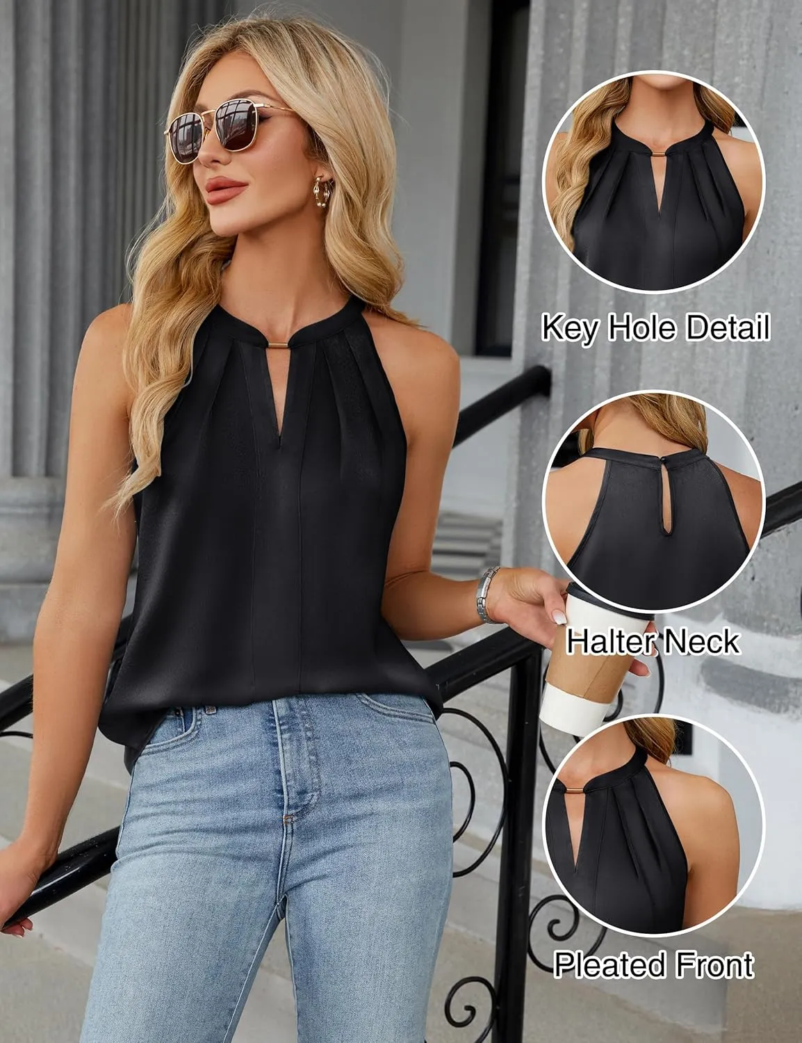 Blooming Jelly Womens Summer Tank Tops Satin Business Dressy Casual Blouses Sleeveless Halter Trendy Work Shirts 2025