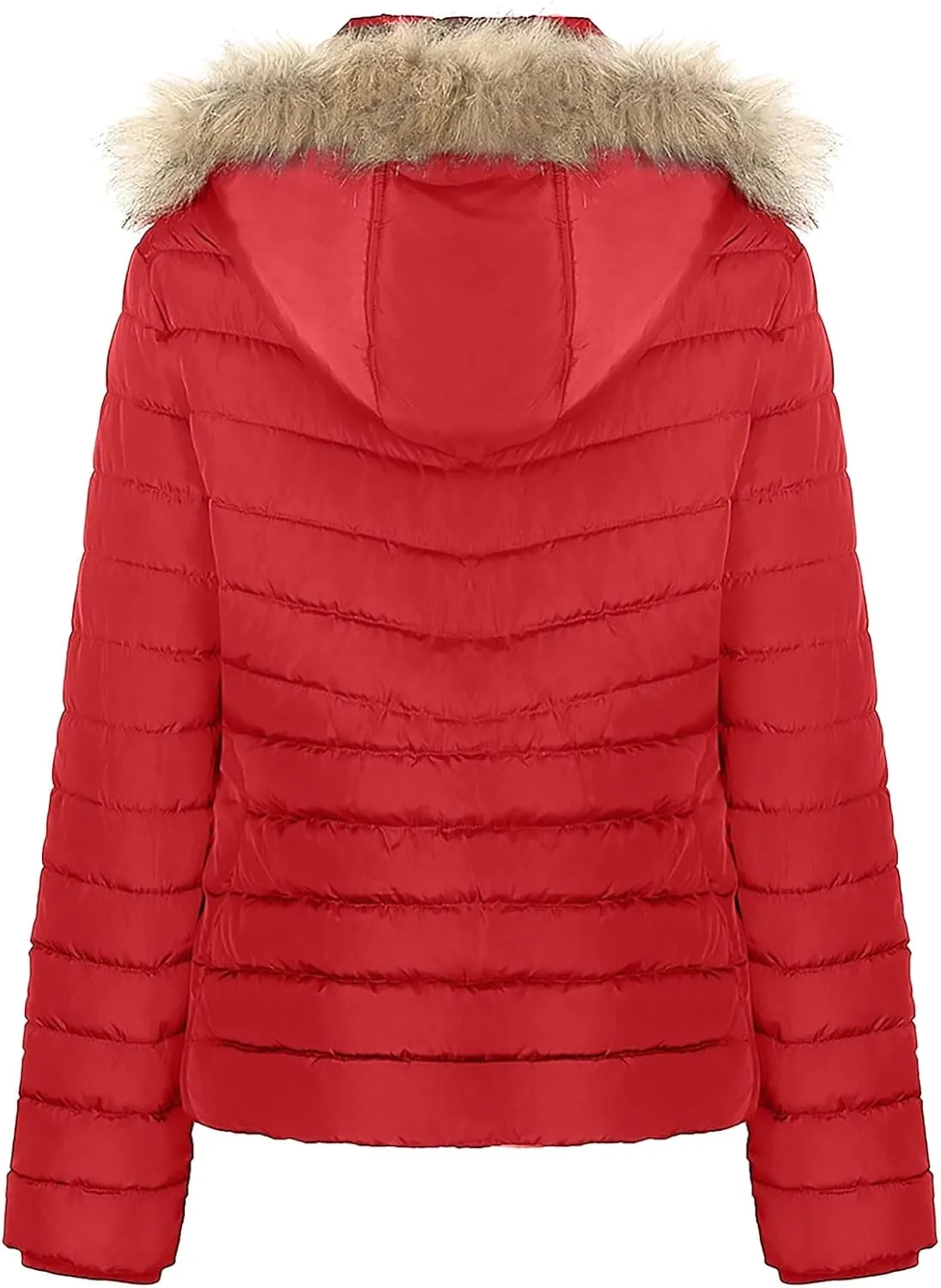 BodiLove Women's Belted Down Puffer Jacket with Faux Fur Trim Hood