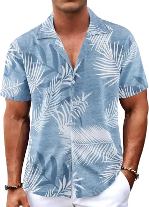BOJIN Men's Hawaiian Shirts Short Sleeve Button Down Casual Shirts Summer Printed Tropical Floral Aloha Beach Shirts