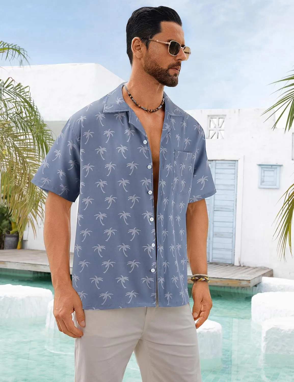 BOJIN Men's Hawaiian Shirts Short Sleeve Button Down Casual Shirts Summer Printed Tropical Floral Aloha Beach Shirts
