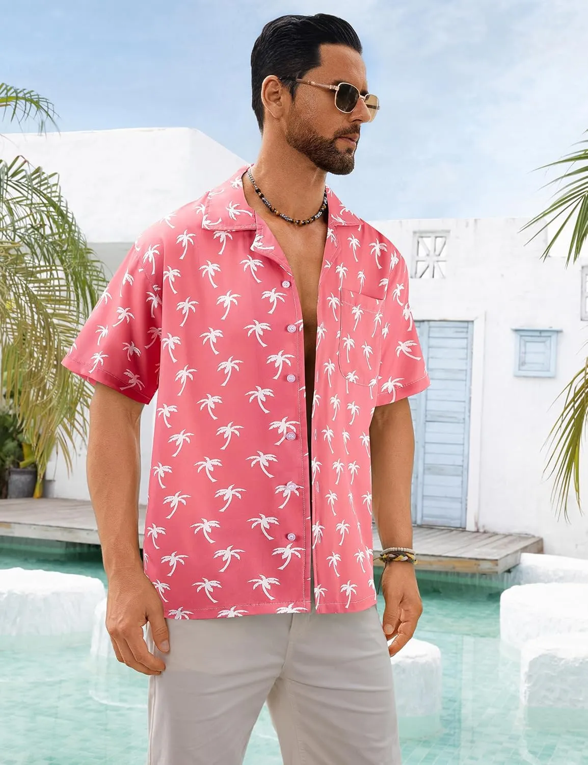 BOJIN Men's Hawaiian Shirts Short Sleeve Button Down Casual Shirts Summer Printed Tropical Floral Aloha Beach Shirts