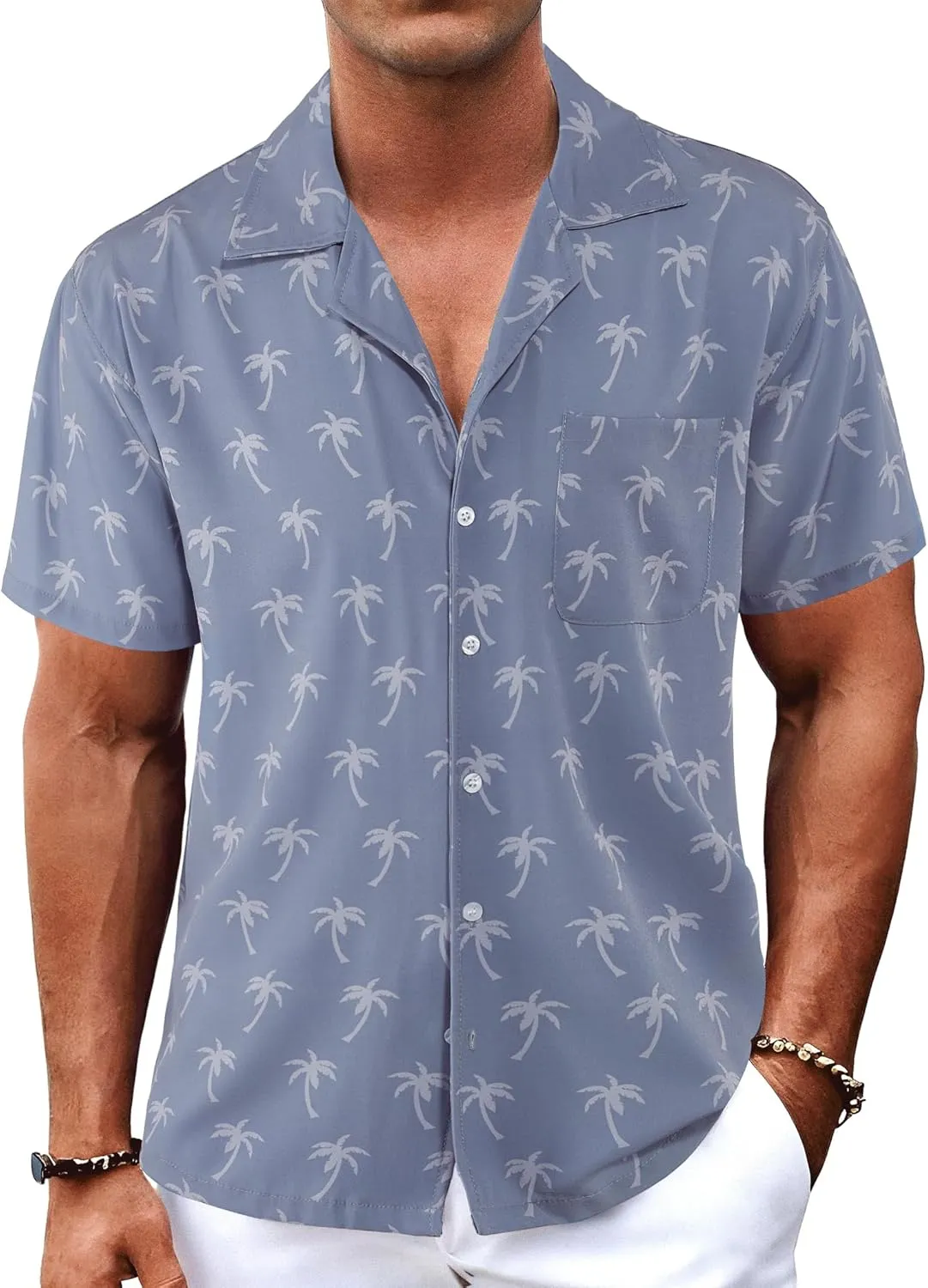 BOJIN Men's Hawaiian Shirts Short Sleeve Button Down Casual Shirts Summer Printed Tropical Floral Aloha Beach Shirts