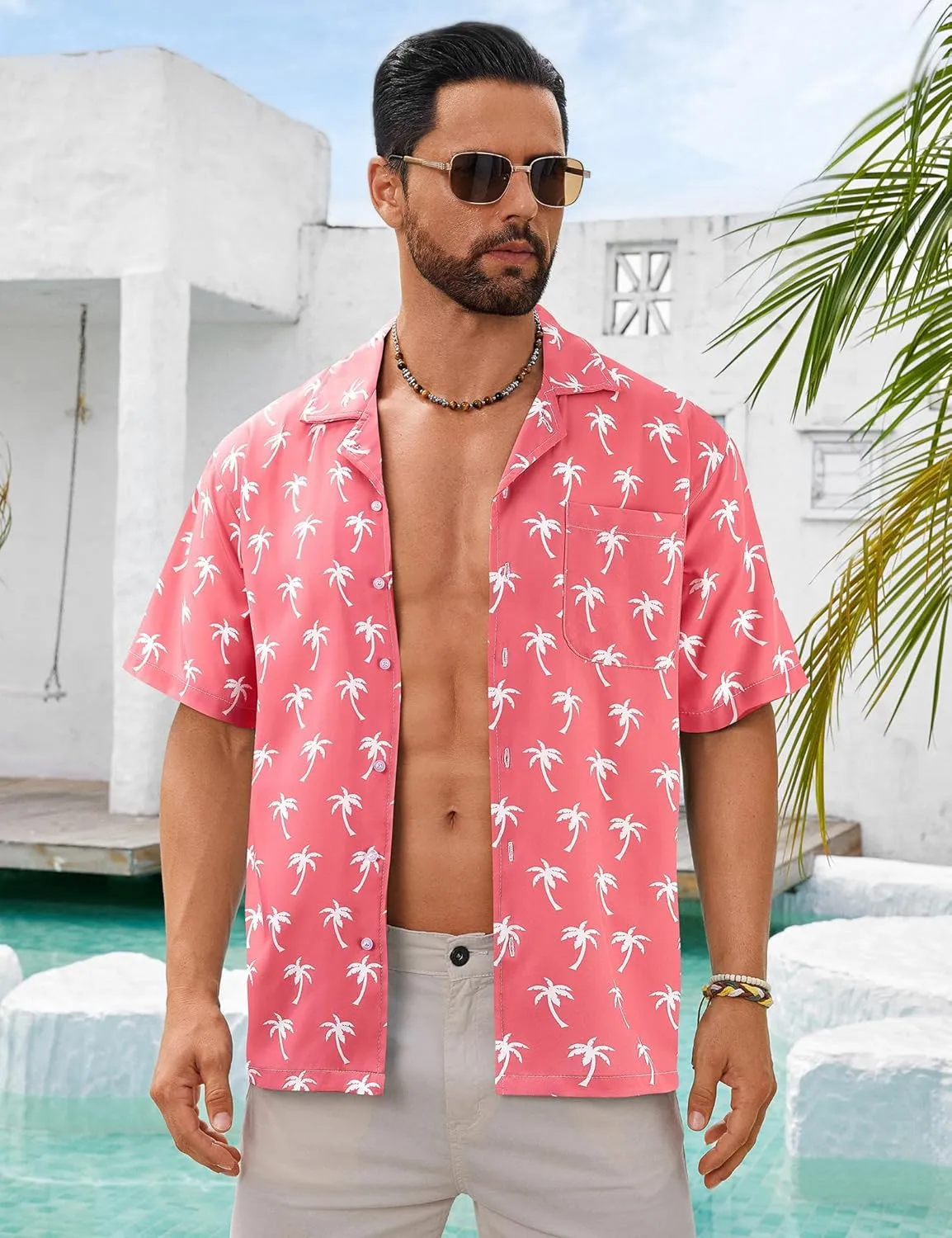 BOJIN Men's Hawaiian Shirts Short Sleeve Button Down Casual Shirts Summer Printed Tropical Floral Aloha Beach Shirts