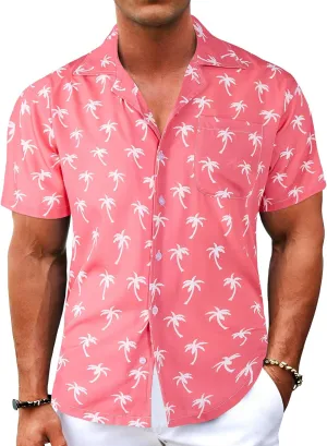 BOJIN Men's Hawaiian Shirts Short Sleeve Button Down Casual Shirts Summer Printed Tropical Floral Aloha Beach Shirts