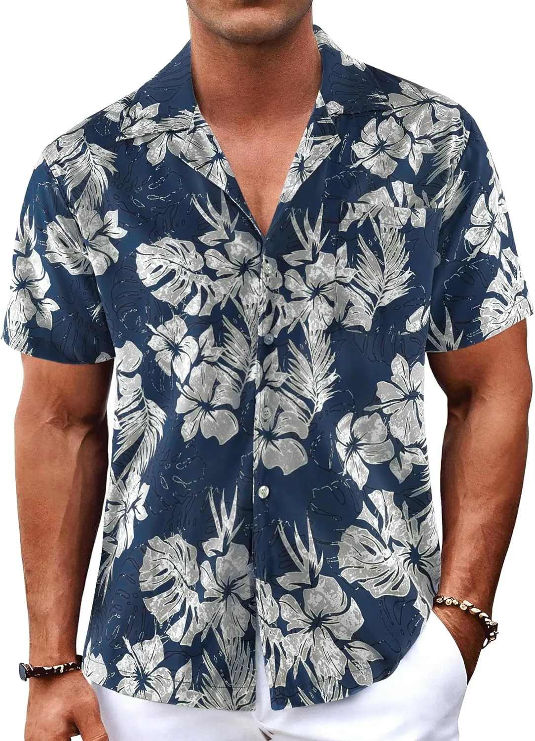 BOJIN Men's Hawaiian Shirts Short Sleeve Button Down Casual Shirts Summer Printed Tropical Floral Aloha Beach Shirts