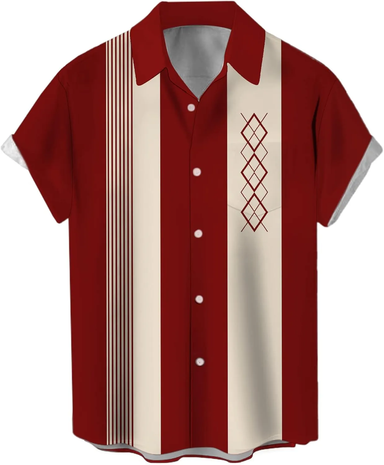 Bowling Shirts for Men Retro Short Sleeve Button Down Shirt Hawaiian Casual Printed Beach Shirt