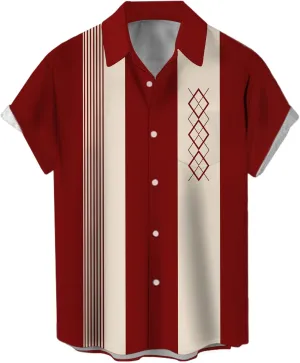 Bowling Shirts for Men Retro Short Sleeve Button Down Shirt Hawaiian Casual Printed Beach Shirt