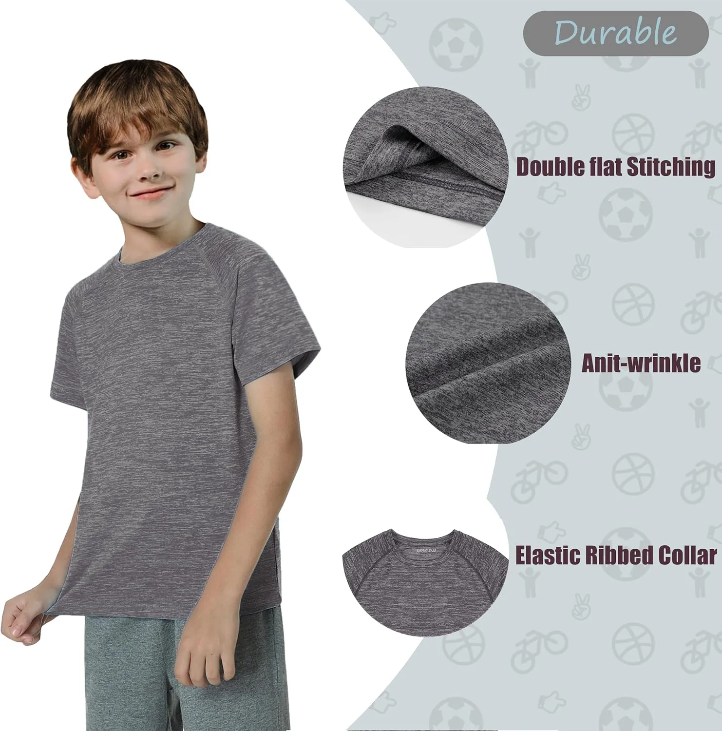 Boy's Quick Dry Short-Sleeve T-Shirts Active T Shirts for Boys 3-12 Years Old
