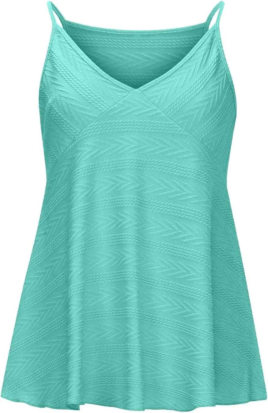 BZGTZT Womens Tank Tops V Neck Basic Solid Color Tunic Casual Flowy Summer Sleeveless Camisole Spaghetti Strap Peplum Tops