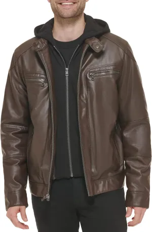 Calvin Klein Men's Motorcycle Jacket With Removable Hoodie