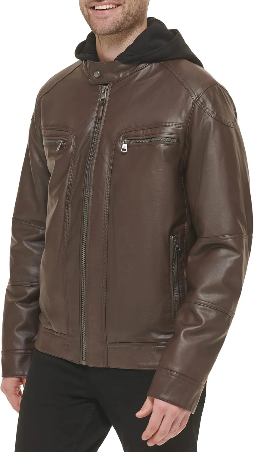 Calvin Klein Men's Motorcycle Jacket With Removable Hoodie