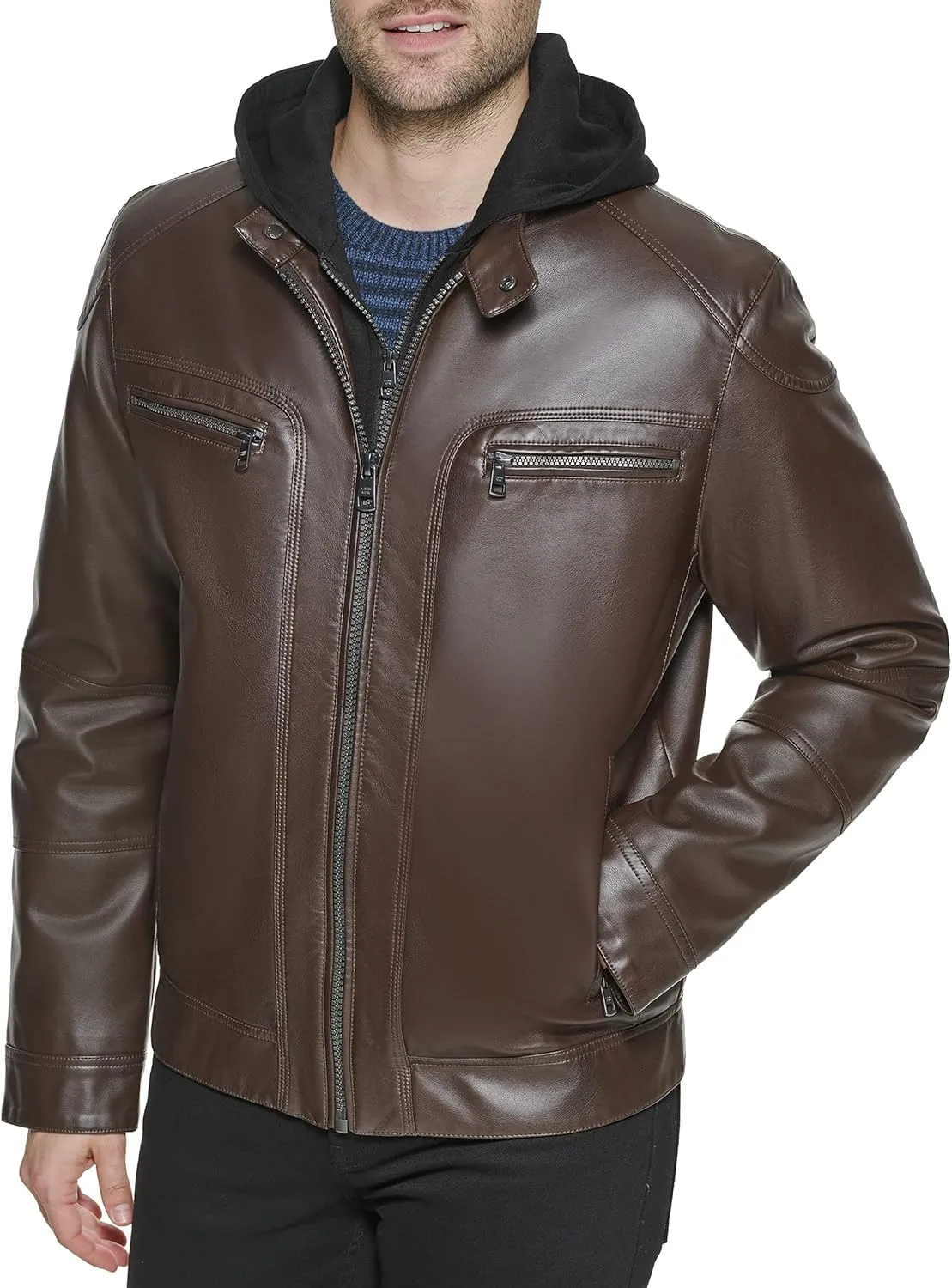 Calvin Klein Men's Motorcycle Jacket With Removable Hoodie