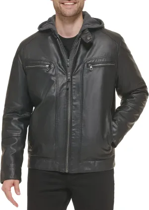 Calvin Klein Men's Motorcycle Jacket With Removable Hoodie