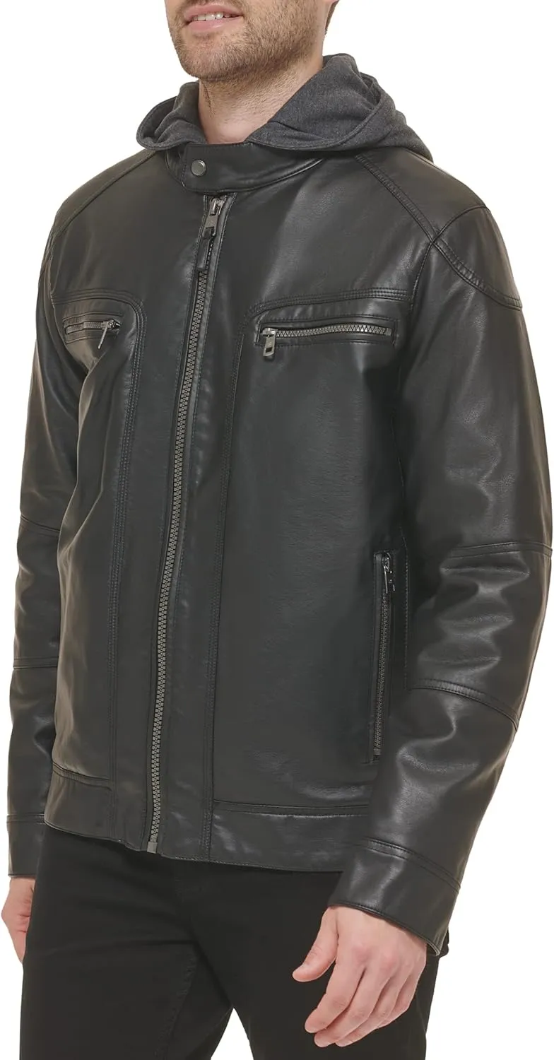 Calvin Klein Men's Motorcycle Jacket With Removable Hoodie