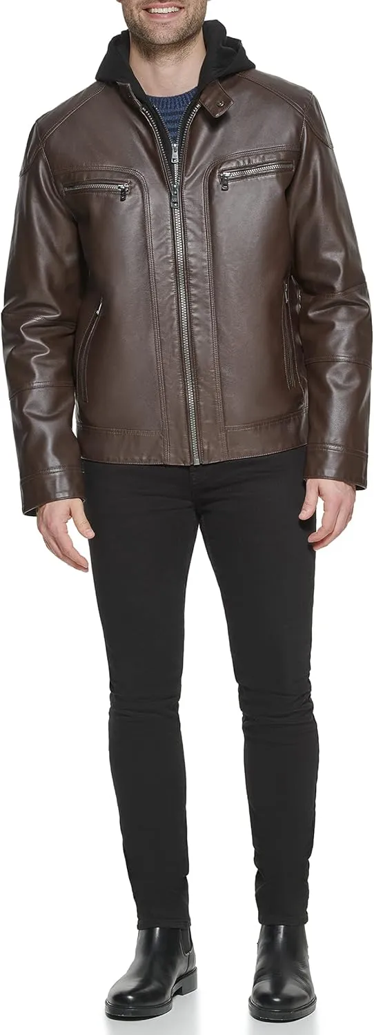 Calvin Klein Men's Motorcycle Jacket With Removable Hoodie