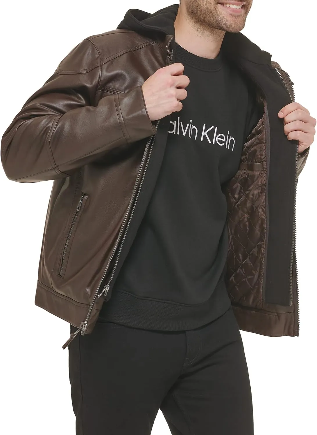 Calvin Klein Men's Motorcycle Jacket With Removable Hoodie