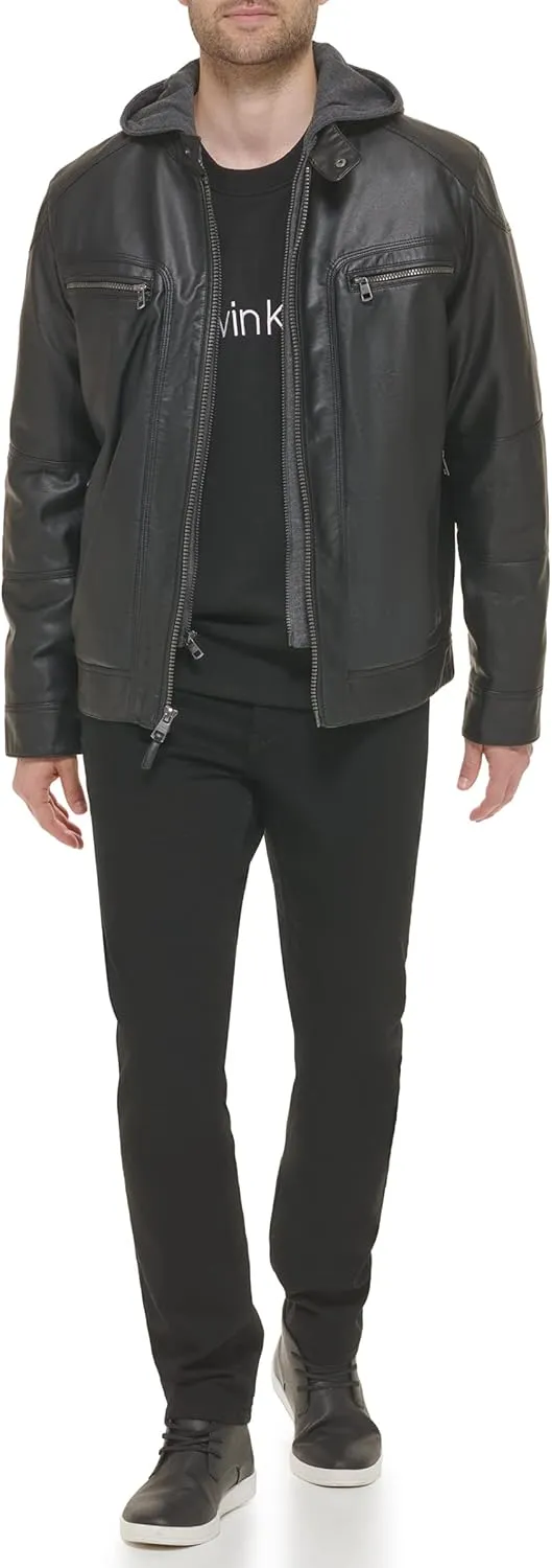 Calvin Klein Men's Motorcycle Jacket With Removable Hoodie
