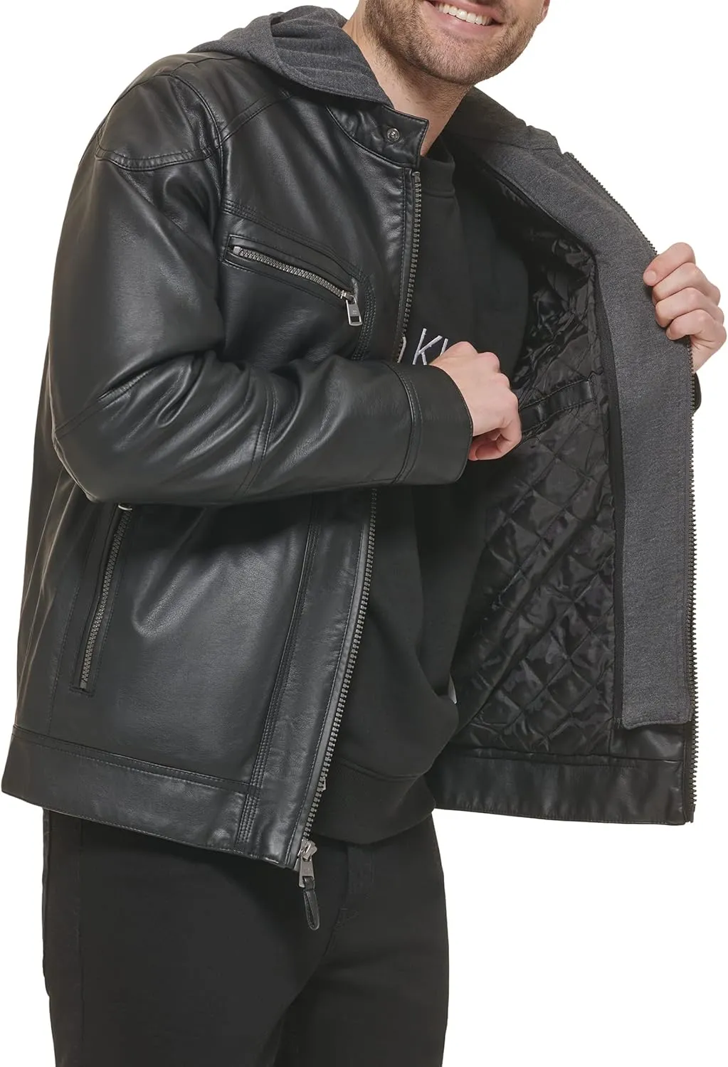 Calvin Klein Men's Motorcycle Jacket With Removable Hoodie