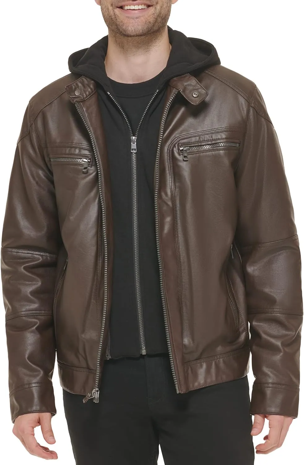 Calvin Klein Men's Motorcycle Jacket With Removable Hoodie