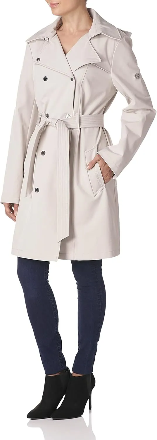 Calvin Klein Women's Double Breasted Belted Rain Jacket With Removable Hood