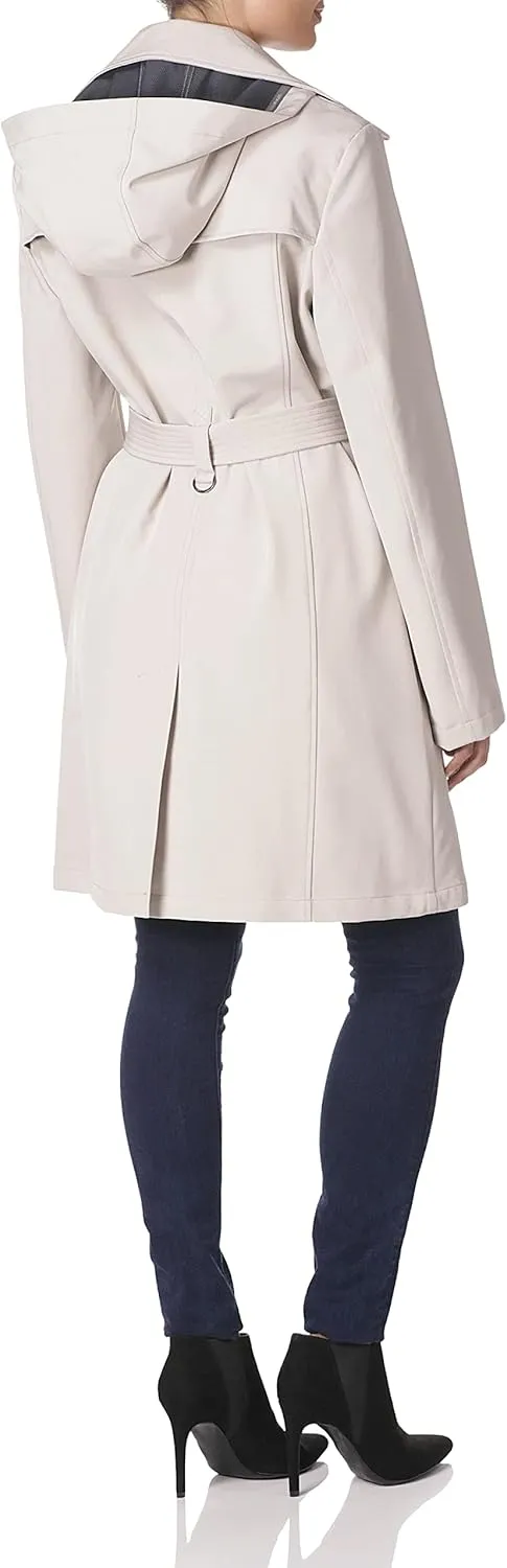 Calvin Klein Women's Double Breasted Belted Rain Jacket With Removable Hood