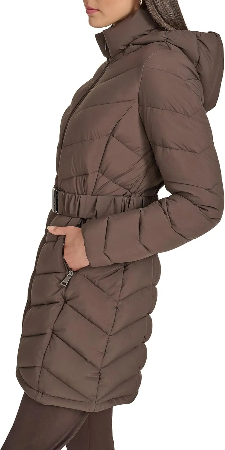 Calvin Klein Women's Everyday Hooded Zip Front Puffer Long Sleeve Coat