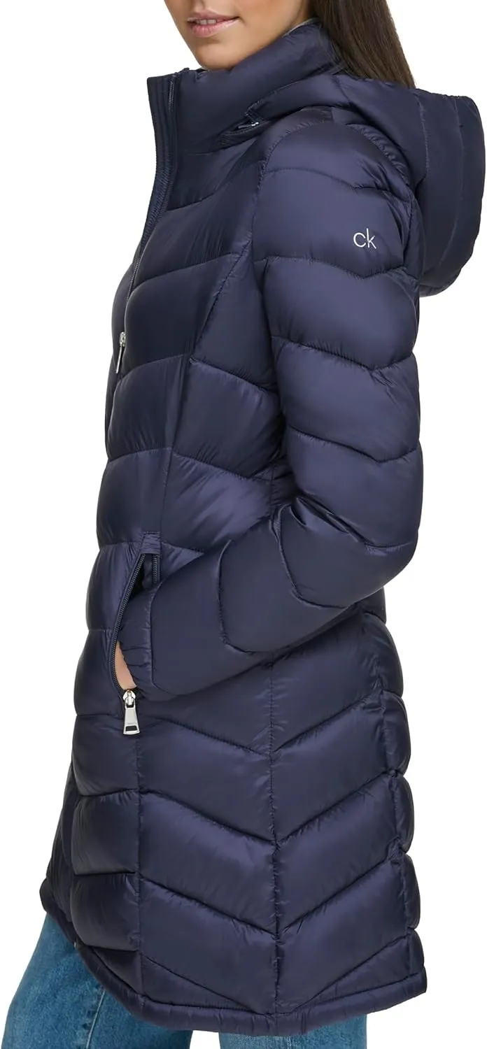 Calvin Klein Women's Everyday Hooded Zip Front Puffer Long Sleeve Coat