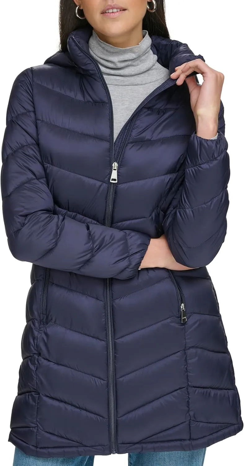 Calvin Klein Women's Everyday Hooded Zip Front Puffer Long Sleeve Coat