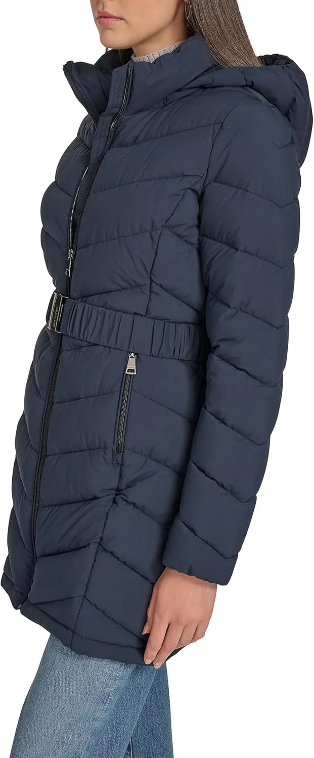 Calvin Klein Women's Everyday Hooded Zip Front Puffer Long Sleeve Coat