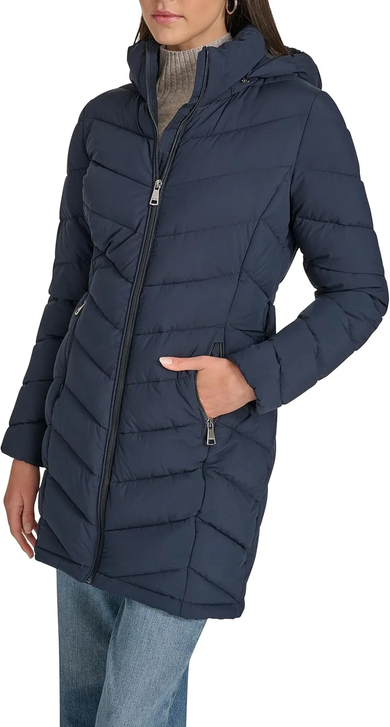 Calvin Klein Women's Everyday Hooded Zip Front Puffer Long Sleeve Coat