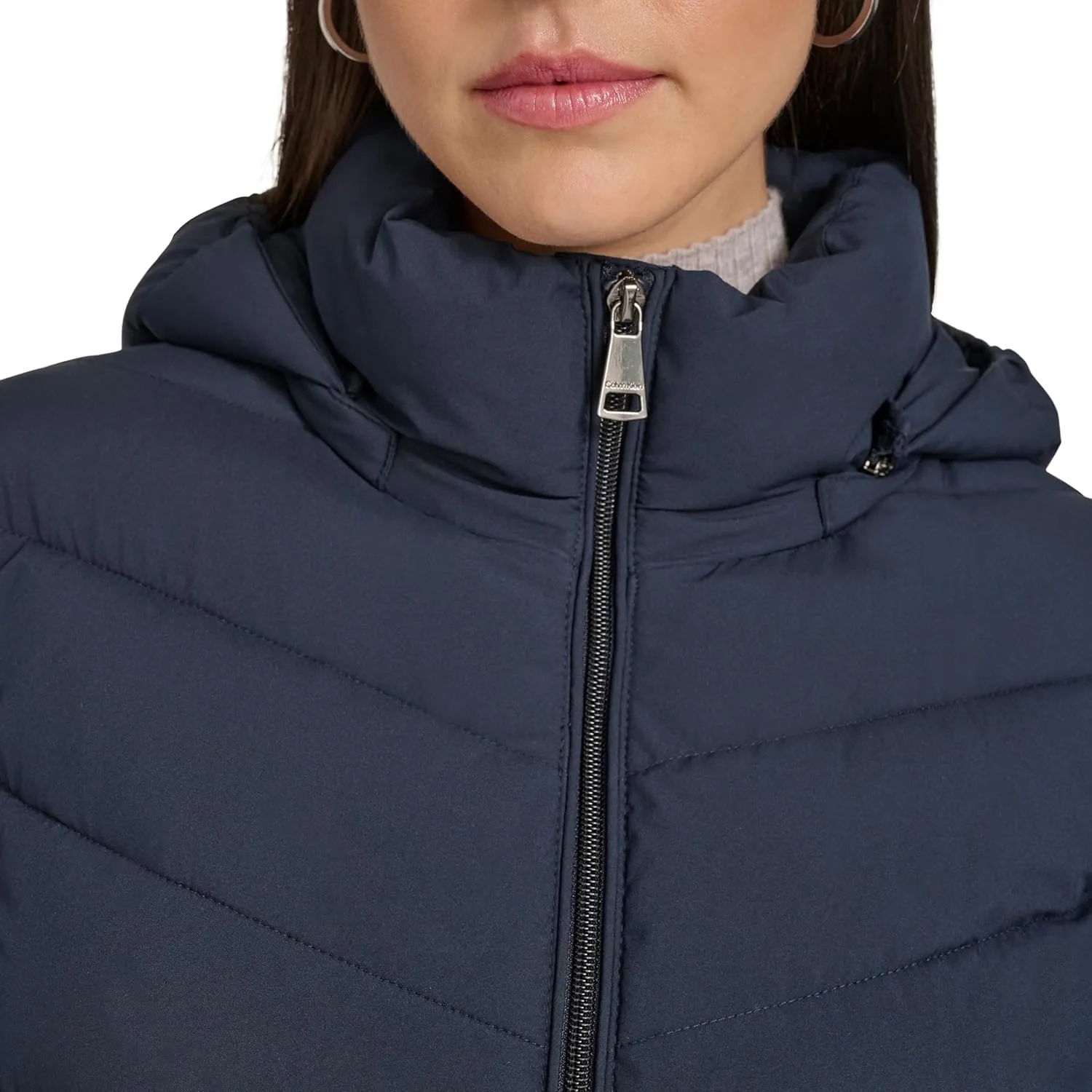 Calvin Klein Women's Everyday Hooded Zip Front Puffer Long Sleeve Coat