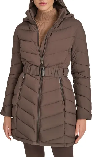 Calvin Klein Women's Everyday Hooded Zip Front Puffer Long Sleeve Coat