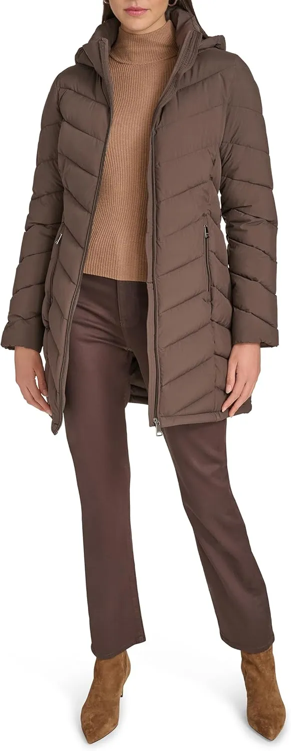 Calvin Klein Women's Everyday Hooded Zip Front Puffer Long Sleeve Coat