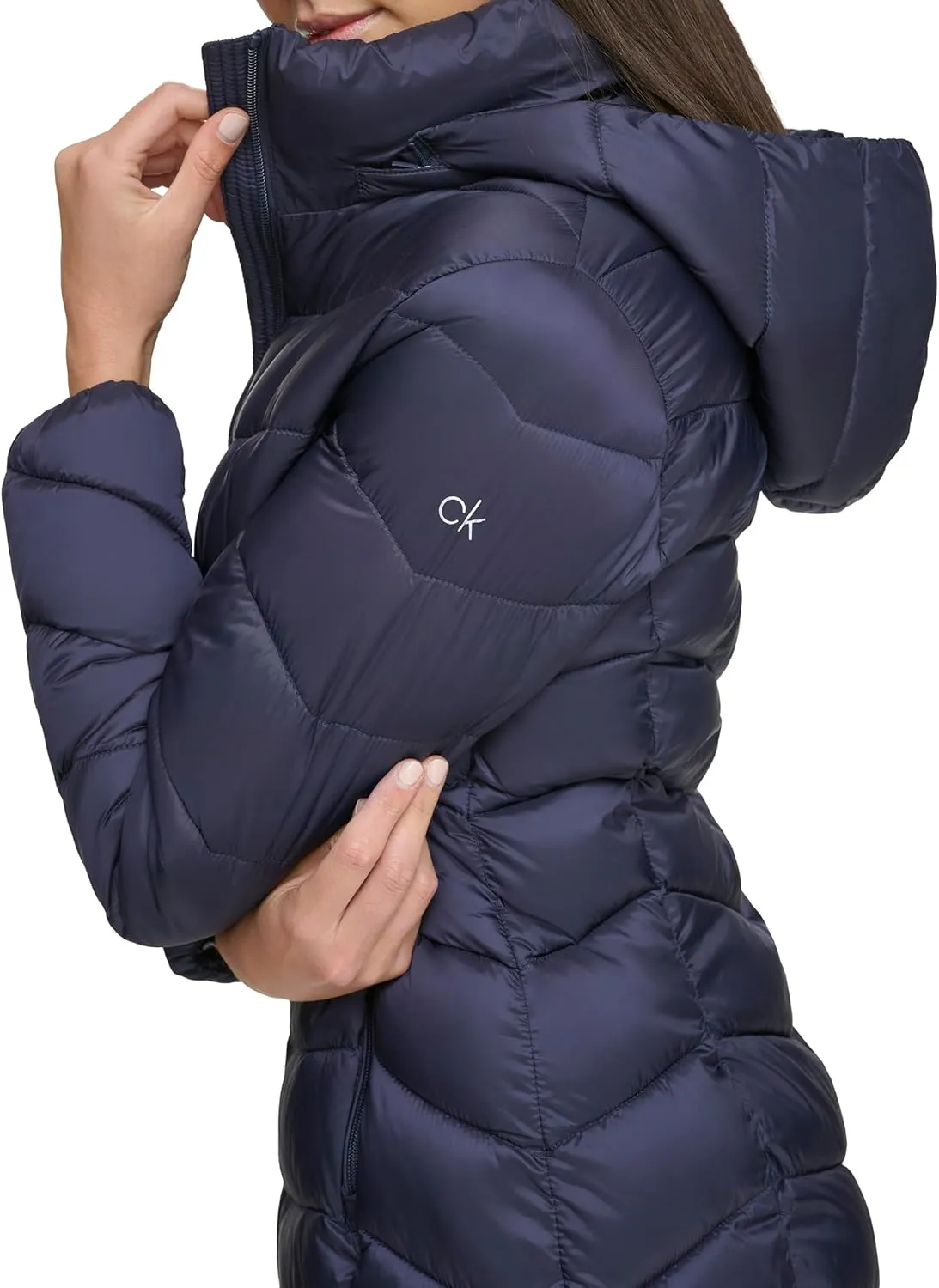 Calvin Klein Women's Everyday Hooded Zip Front Puffer Long Sleeve Coat