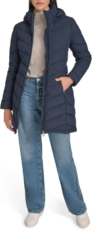 Calvin Klein Women's Everyday Hooded Zip Front Puffer Long Sleeve Coat