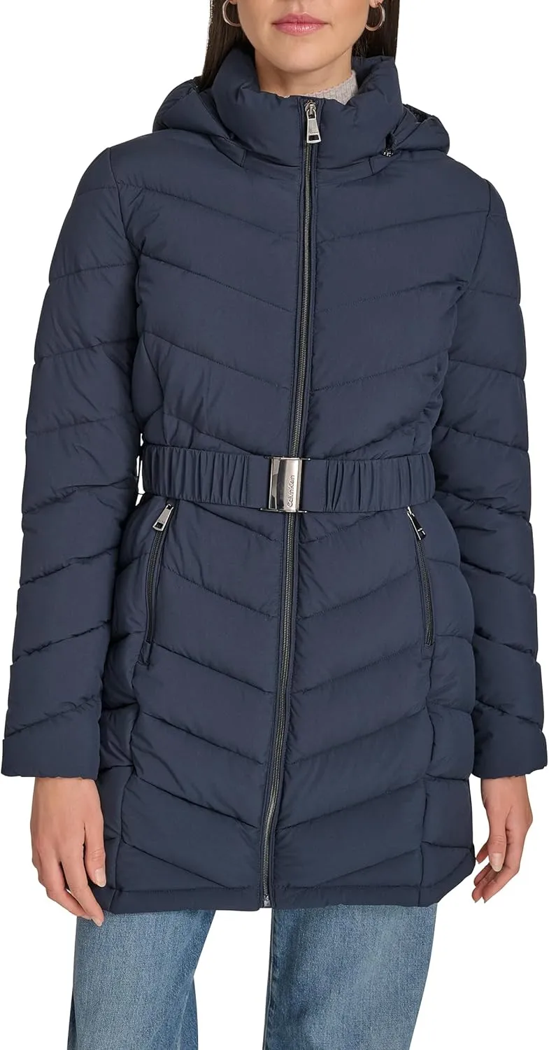Calvin Klein Women's Everyday Hooded Zip Front Puffer Long Sleeve Coat