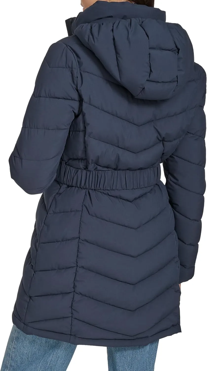 Calvin Klein Women's Everyday Hooded Zip Front Puffer Long Sleeve Coat