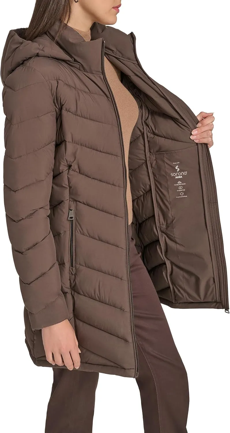 Calvin Klein Women's Everyday Hooded Zip Front Puffer Long Sleeve Coat