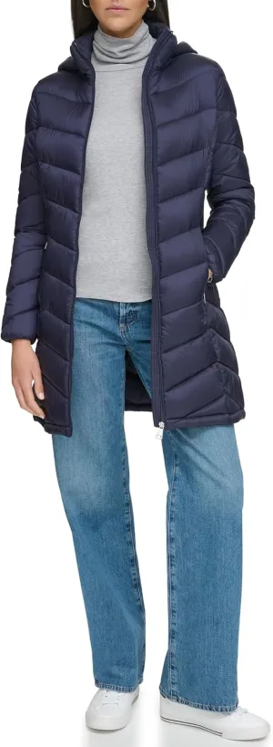 Calvin Klein Women's Everyday Hooded Zip Front Puffer Long Sleeve Coat