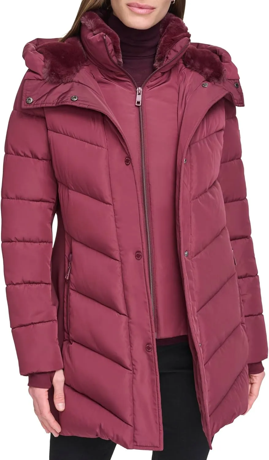 Calvin Klein Women's Long Bib-front Puffer Jacket