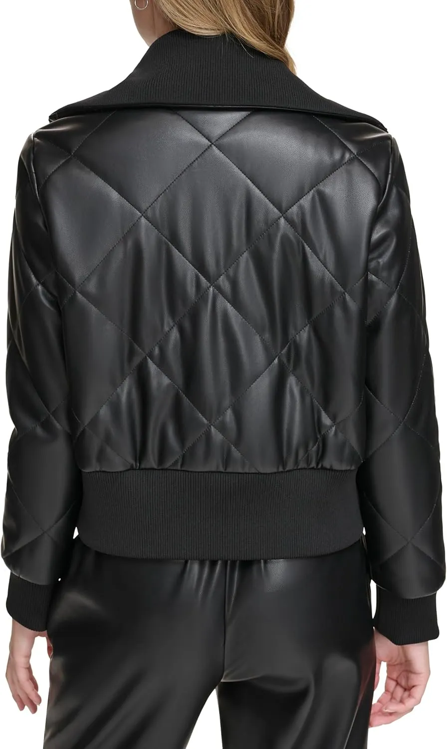 Calvin Klein Womens Quilted Faux Leather Jacket