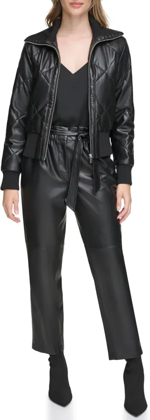 Calvin Klein Womens Quilted Faux Leather Jacket