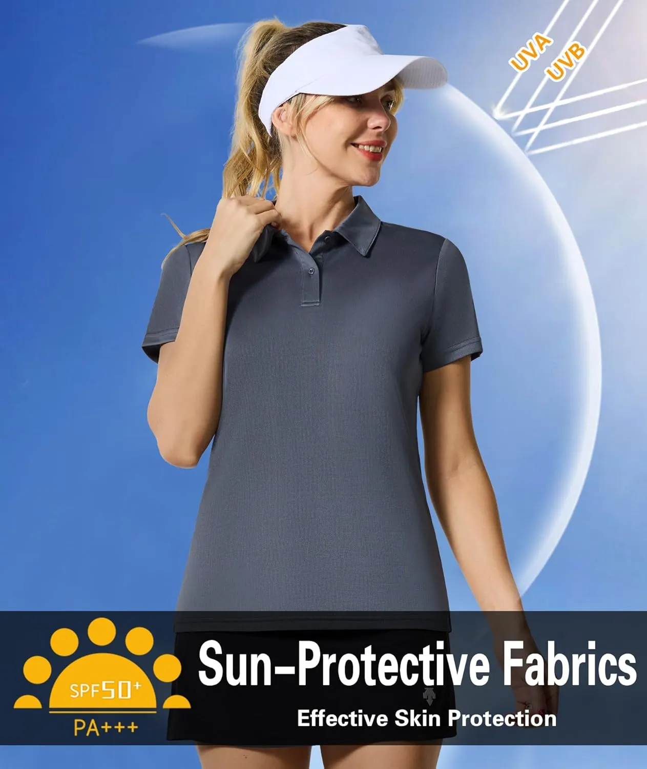 Casei Womens Polo Shirts Golf Shirts Quick Dry Moisture Wicking Black and White Polo Shirt