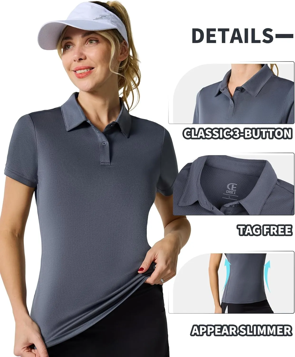 Casei Womens Polo Shirts Golf Shirts Quick Dry Moisture Wicking Black and White Polo Shirt